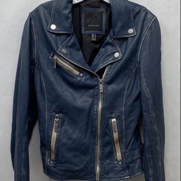 Mauritius Teal Leather Moto Jacket Cropped Biker Gold Hardware Small - Picture 5 of 11